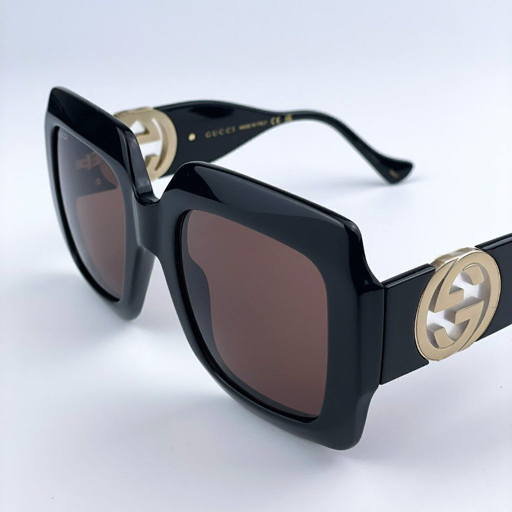 NEW Gucci GG1022S 005 Black Brown Square Chain Women Sunglasses